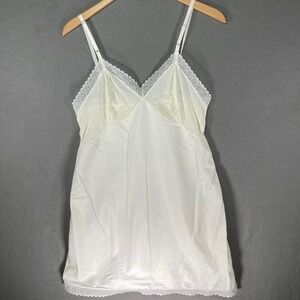 Vintage Kayser White Lace Trim Tricot Slip Chemise Nightgown Size 38 Made in USA